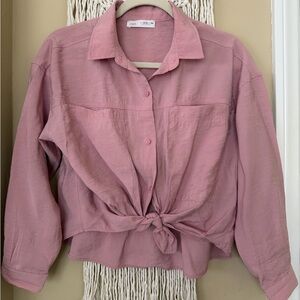 ZARA DUSTY PINK FLOWY KNOTTED SHIRT